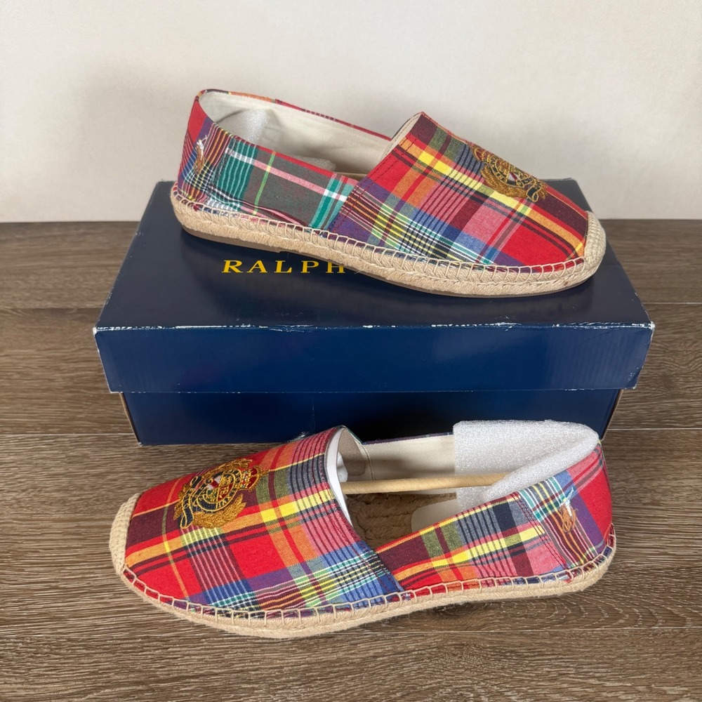 Polo Ralph Lauren Cevio Crest Madras Espadrilles Mens 10.5 D Plaid NIB